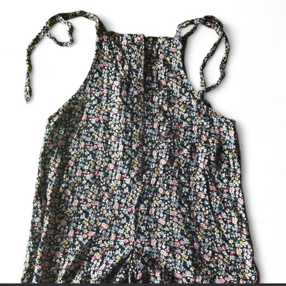 Dark Floral Print Romper Juniors Small ButtonUp Boho Fairy Vacation Summer Beach